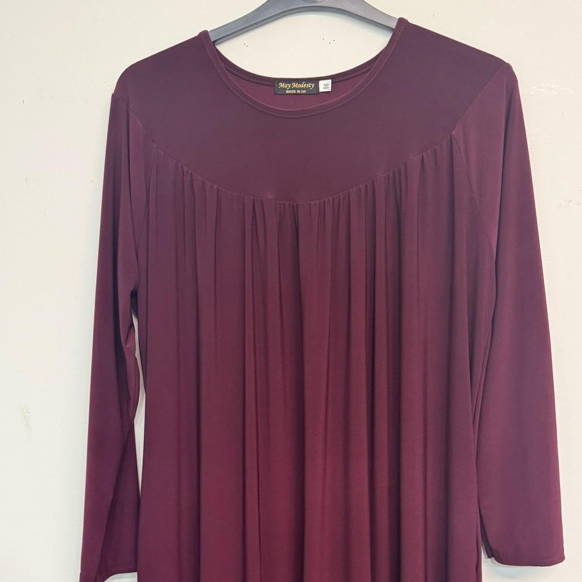 May modesty viral Pleated Gathered Abaya Long Dress Round Neck Elegant Stylish With Pockets soft stretch jersey fabrics