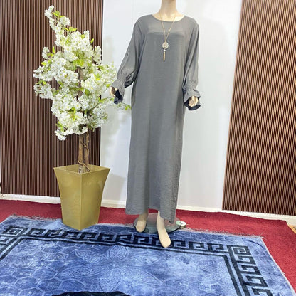 {MAY MODESTY} Gorgeous maxi/Abaya with pockets and shearing sleeves in soft crepe fabric size (S,M,L) available womenswear’