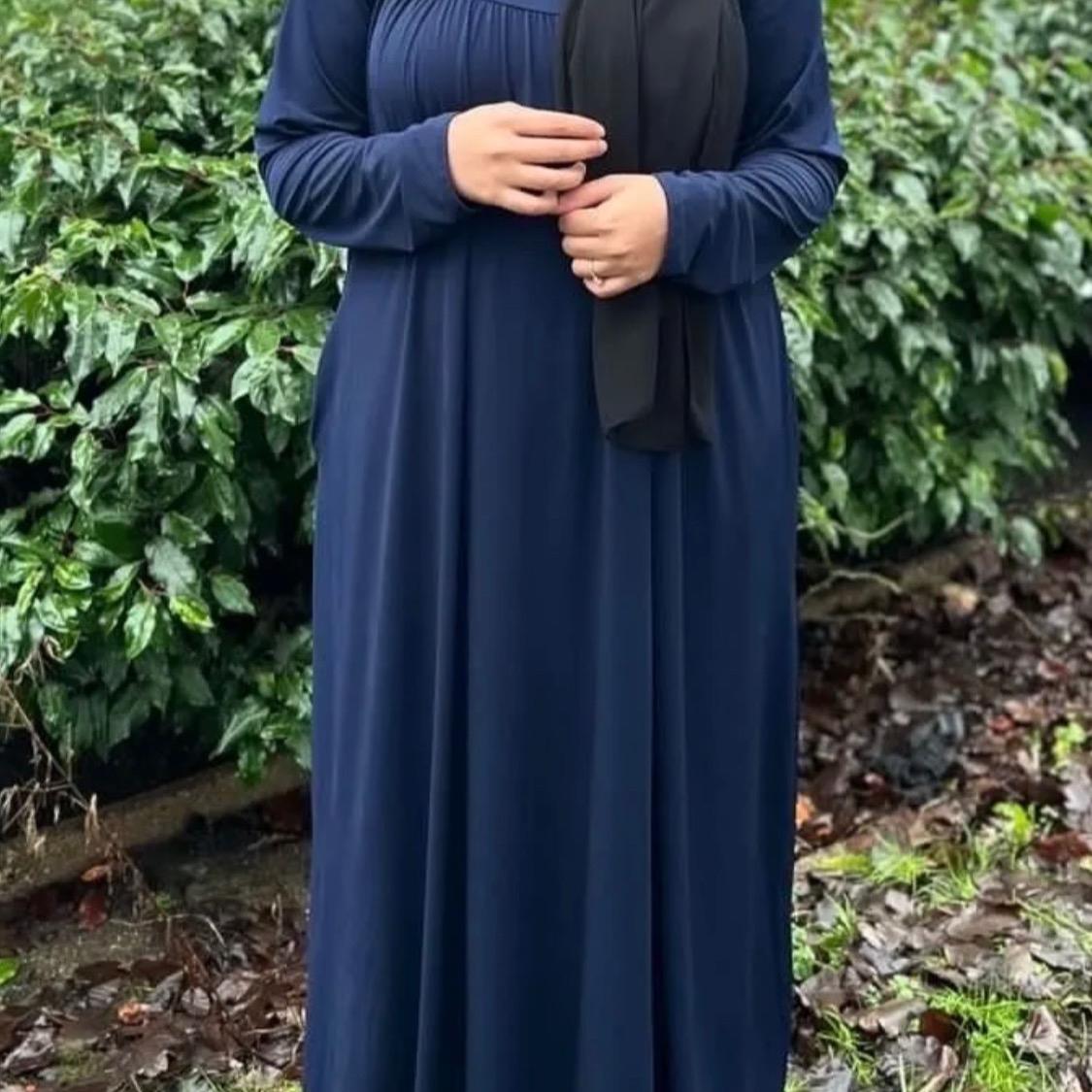 May modesty viral Pleated Gathered Abaya Long Dress Round Neck Elegant Stylish With  Pockets soft stretch jersey fabrics