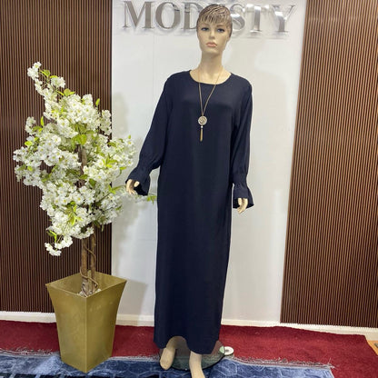 {MAY MODESTY} Gorgeous maxi/Abaya with pockets and shearing sleeves in soft crepe fabric size (S,M,L) available womenswear’
