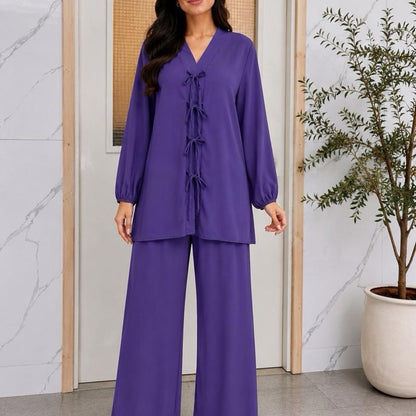 May Modesty Summer 2 pcs Co ord with 3 bow in front in soft MOROCCAN  crepe satin in size sm to XXL AVAILABLE