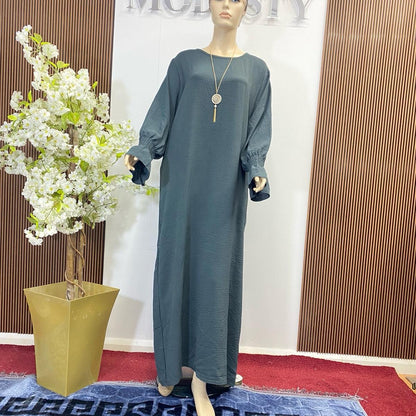 {MAY MODESTY} Gorgeous maxi/Abaya with pockets and shearing sleeves in soft crepe fabric size (S,M,L) available womenswear’