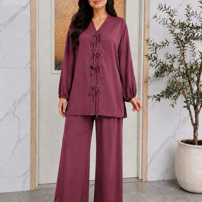 May Modesty Summer 2 pcs Co ord with 3 bow in front in soft MOROCCAN  crepe satin in size sm to XXL AVAILABLE
