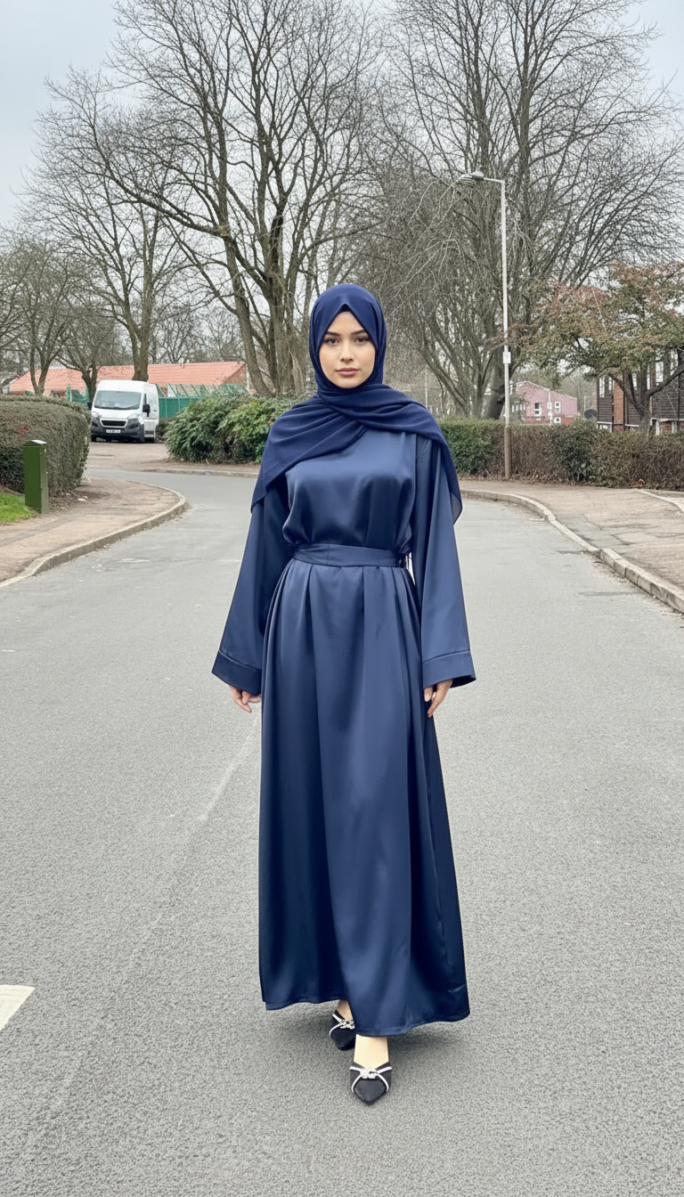 Satin Abaya With Flare Sleeves