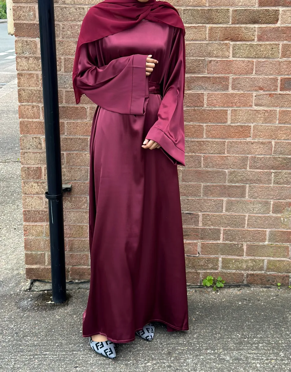 Satin Abaya With Flare Sleeves