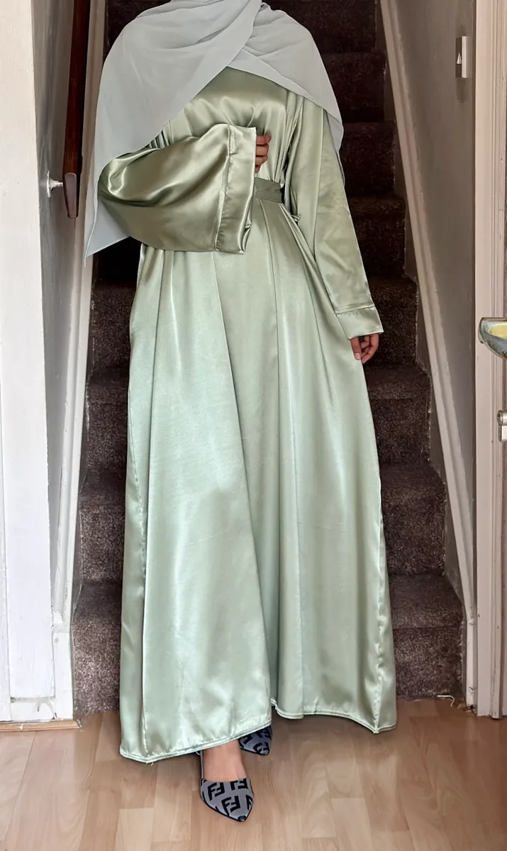 Satin Abaya With Flare Sleeves