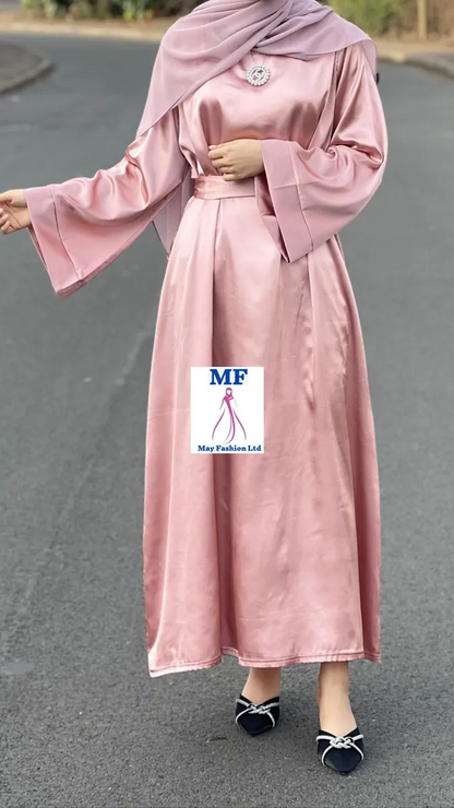 Satin Abaya With Flare Sleeves