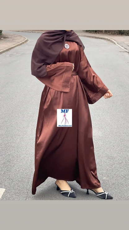 Satin Abaya With Flare Sleeves