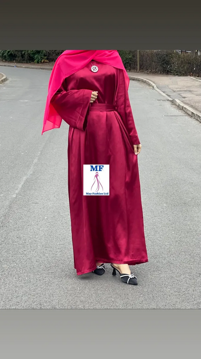 Satin Abaya With Flare Sleeves