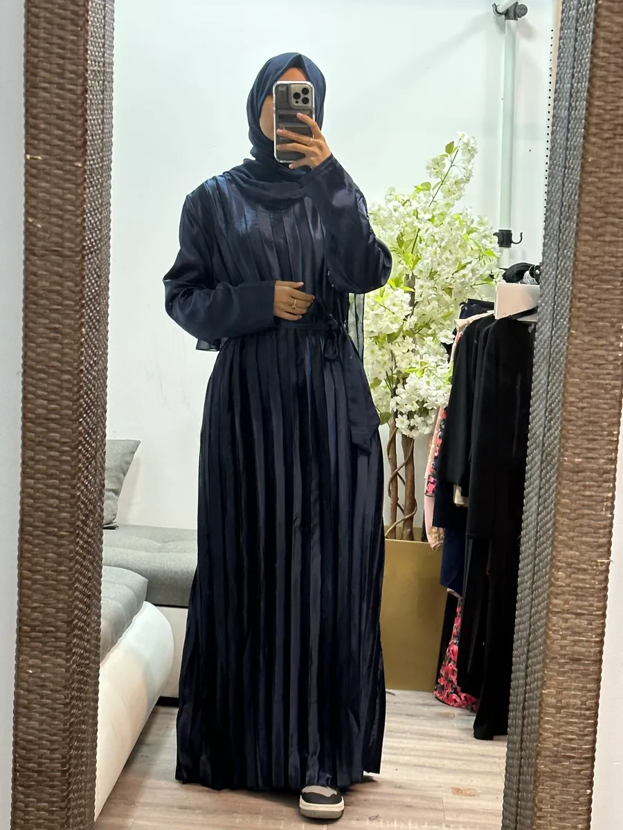 MAY Modesty high quality pleated soft satin maxi/abaya with belt and pockets