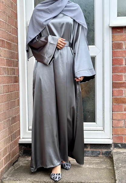 Satin Abaya With Flare Sleeves