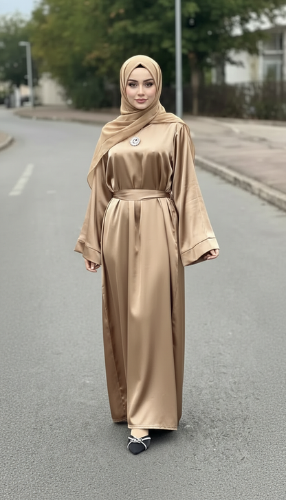 Satin Abaya With Flare Sleeves