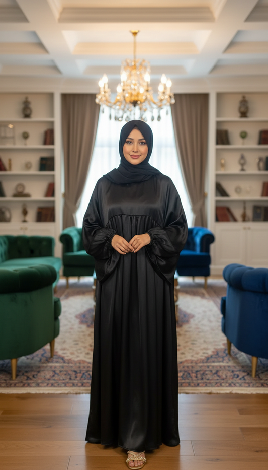 MAY MODESTY Sara abaya with balloon sleeves with pockets in soft satin