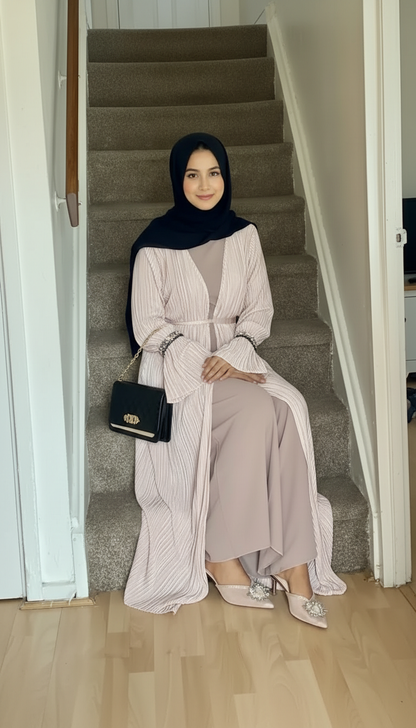 Pleated Open Robe With Sleeve Design In Blush